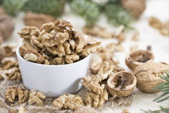 Heap of fresh Walnuts (close-up shot)