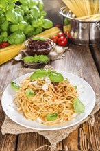 Pasta with fresh homemade Tomato Pesto, Basil and Parmesan Cheese