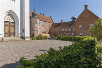 Brahetrolleborg Church and Castle, Faborg, Faaborg, Entrance, Fyn, Fyn Island, Denmark, Europe