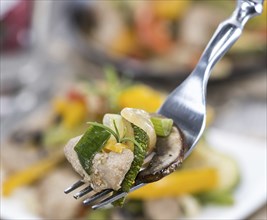 Mixed Vegetables with Meat (chicken) on vintage background