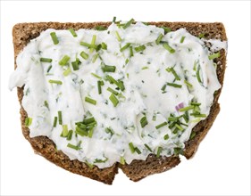 Slice of Bread with Herb Curd isolated on white background