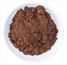 Portion of Cocoa powder (selective focus) as detailed close-up shot isoalted on white background