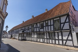 Bogense on the Kattegat, old town, historic half-timbered house, Fyn, island of Funen, Baltic Sea,