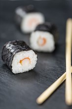 Some fresh made Sushi (detailed close-up shot, selective focus)