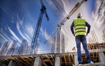 A civil construction engineer inspects a large construction site, civil construction engineering,