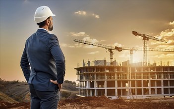 A civil construction engineer inspects a large construction site, civil construction engineering,