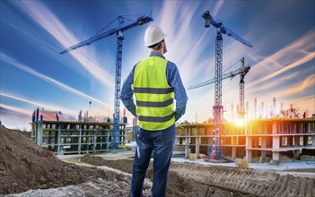 A civil construction engineer inspects a large construction site, civil construction engineering,