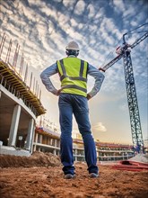 A civil construction engineer inspects a large construction site, civil construction engineering,