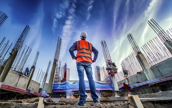 A civil construction engineer inspects a large construction site, civil construction engineering,