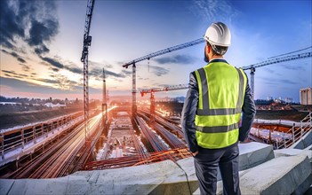 A civil construction engineer inspects a large construction site, civil construction engineering,