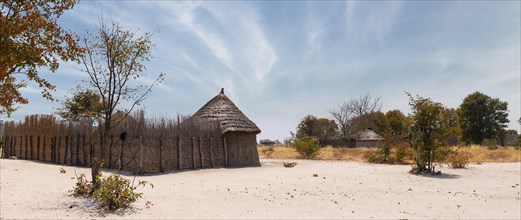 Small traditional african village inside the Okavango Delta, Botswana, Africa