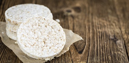 Some Rice Cakes on an old wooden background (detailed close-up shot)