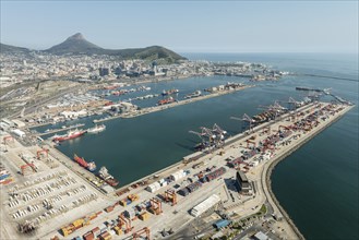 Cape Town Harbor (South Africa, aerial view) shot from a helicopter