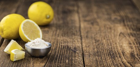 Portion of healthy Lemon powder (selective focus, close-up shot)