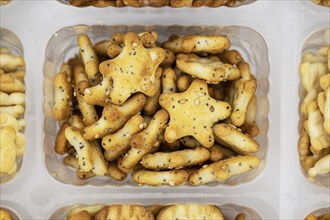 Portion of mixed Snacks (detailed close up shot, selective focus)