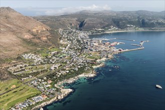 Aerial view of Simonstown South Africa shot from a helicopter