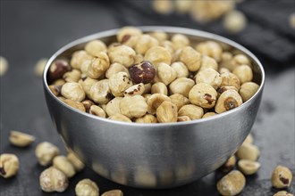 Hazelnut kernels as detailed close up shot (selective focus)