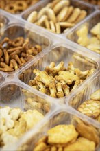 Portion of mixed Snacks (detailed close up shot, selective focus)