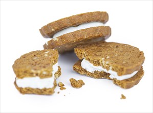 Hazelnut Cream Cookies isolated on white background (close up shot)