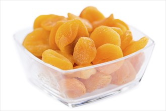 Dried Food (Apricots) isolated on white background (selective focus, close-up shot)