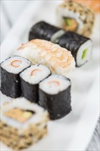 Some fresh made Sushi (detailed close-up shot, selective focus)