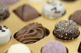 Portion of mixed Pralines as detailed close-up shot