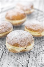 Portion of homemade Berliner Doughnuts (selective focus, close-up shot)