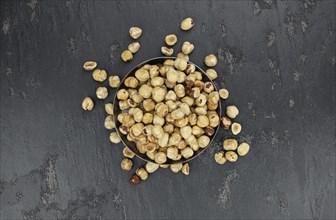 Hazelnut kernels as detailed close up shot (selective focus)