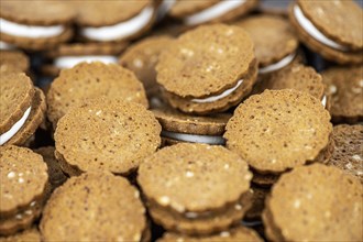 Hazelnut Cream Cookies close up shot for use as background or as texture