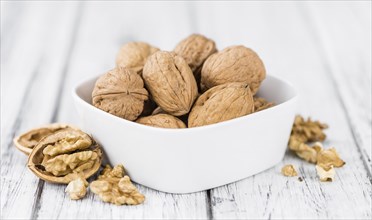 Portion of fresh Walnuts (close-up shot, selective focus)