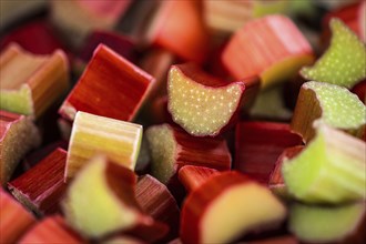 Chopped Rhubarb for use as background image or texture (close up shot)