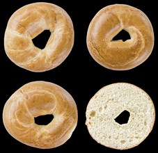 Bagels (close-up shot) isolated on black background