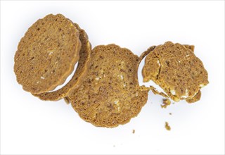 Hazelnut Cream Cookies isolated on white background (close up shot)