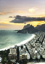 Copacabana Beach in Rio de Janeiro aerial shot during sunset