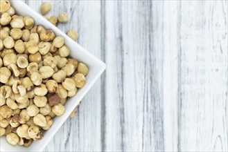 Hazelnut kernels as detailed close up shot (selective focus)