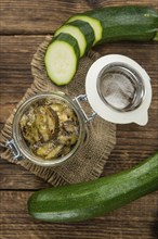 Grilled Zucchinis on a vintage background as detailed close-up shot (selective focus)