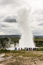 Erupting of Strokkur Geyser in the Haukadalur geothermal area, Iceland, Europe