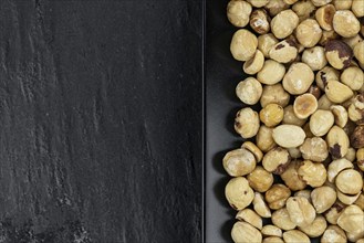 Hazelnut kernels as detailed close up shot (selective focus)