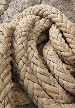 Close up of worn heavy vintage marine ropes