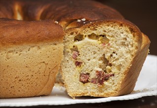 Typical neapolitan recipe, casatiello with salami and cheese