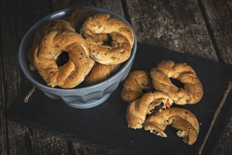 Neapolitan cookies called Taralli. They are made in Naples with pig suet, almonds and black pepper