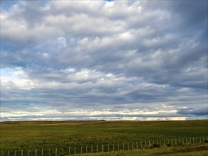 Steppe landscape as seen from the coach between Puerto Natalas and Punta Arenas, Patagonia, Chile,