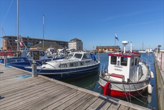 Rudkobing harbour, fishing boat, yachts, jetty, building, maritime flair, Langeland island, Sydfyn,