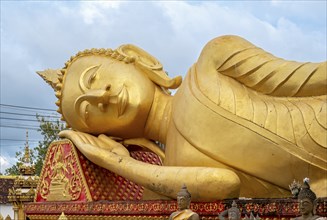 Giant Reclining Buddha near Wat That Luang Temple, Vientiane, Laos, Asia