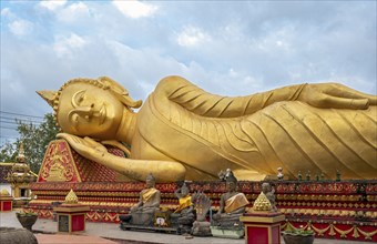 Giant Reclining Buddha near Wat That Luang Temple, Vientiane, Laos, Asia