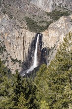 Bridalveil Falls in Yosemite National Park, California, USA. Aerial view