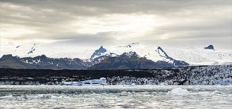 Jokulsarlon Glacier Lagoon in the eastern part of Iceland during a cloudy day