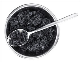 Black Caviar isolated on white background (selective focus, close-up shot)