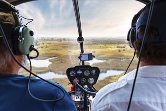 Helicopter Safari at the Okavango Delta, Botswana during a nice and sunny day