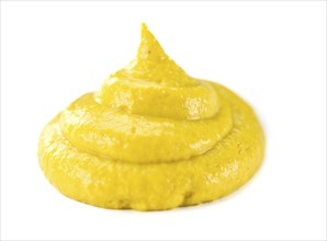 Portion of Mustard (as close-up shot) isolated on white background